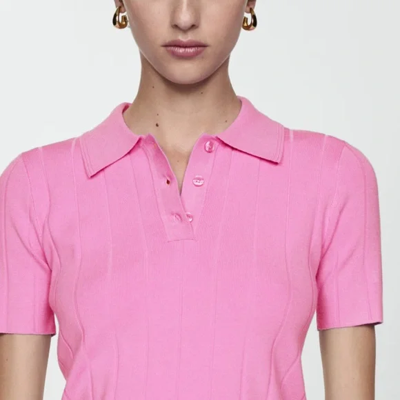 Mango Polo Knit Pink Top T-Shirt Size S - Picture 3 of 6